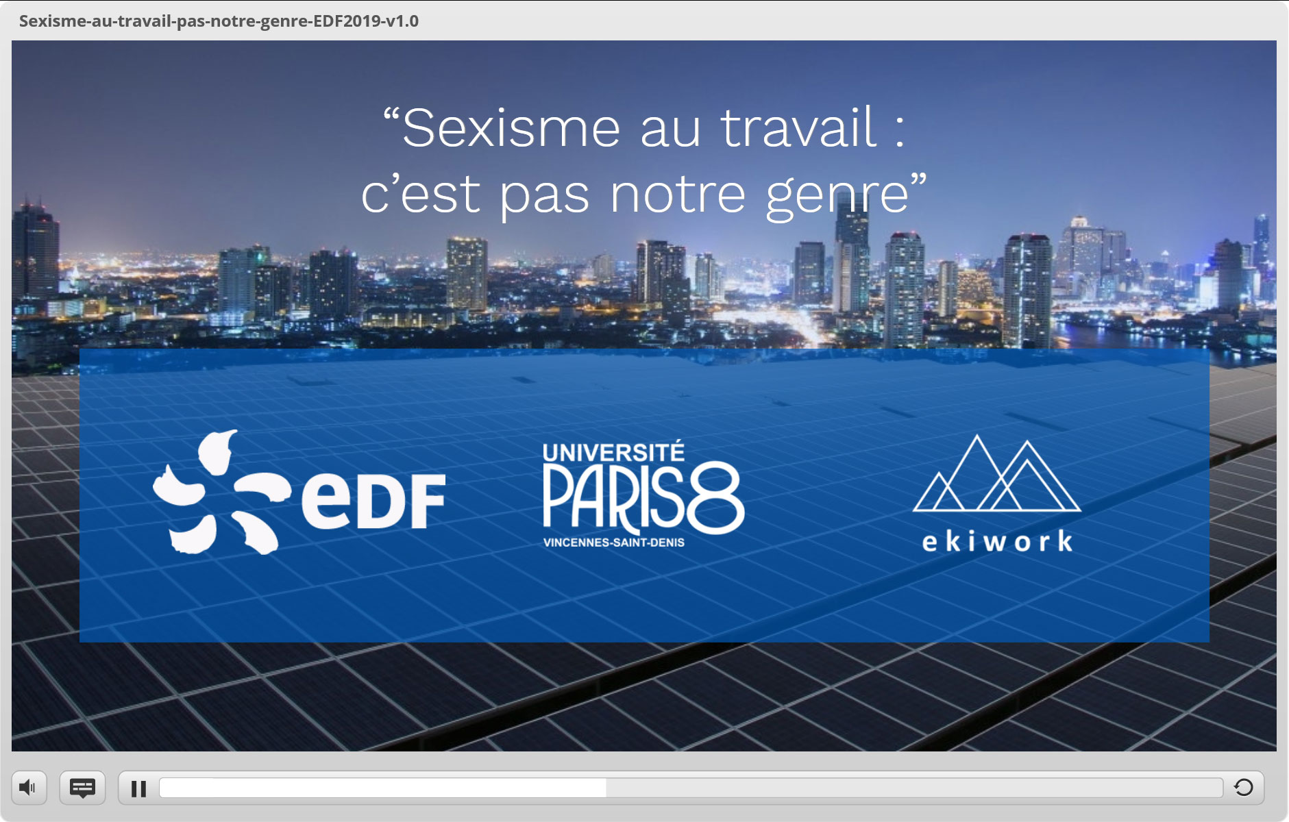 Capture d'écran du module de formation en ligne (e-learning) développé par l'Université Paris 8 et Ekiwork pour EDF.
