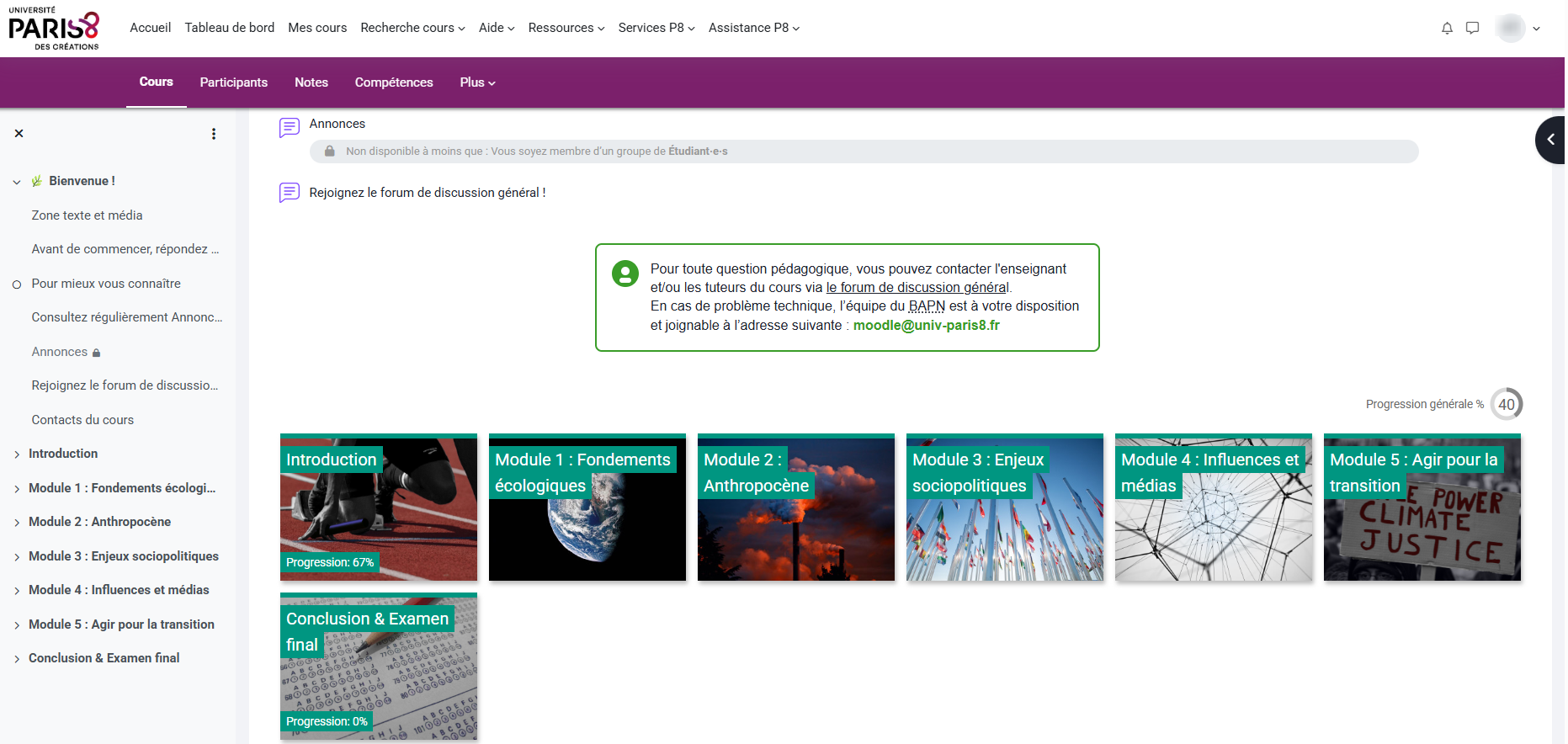 Structure de cours Moodle
