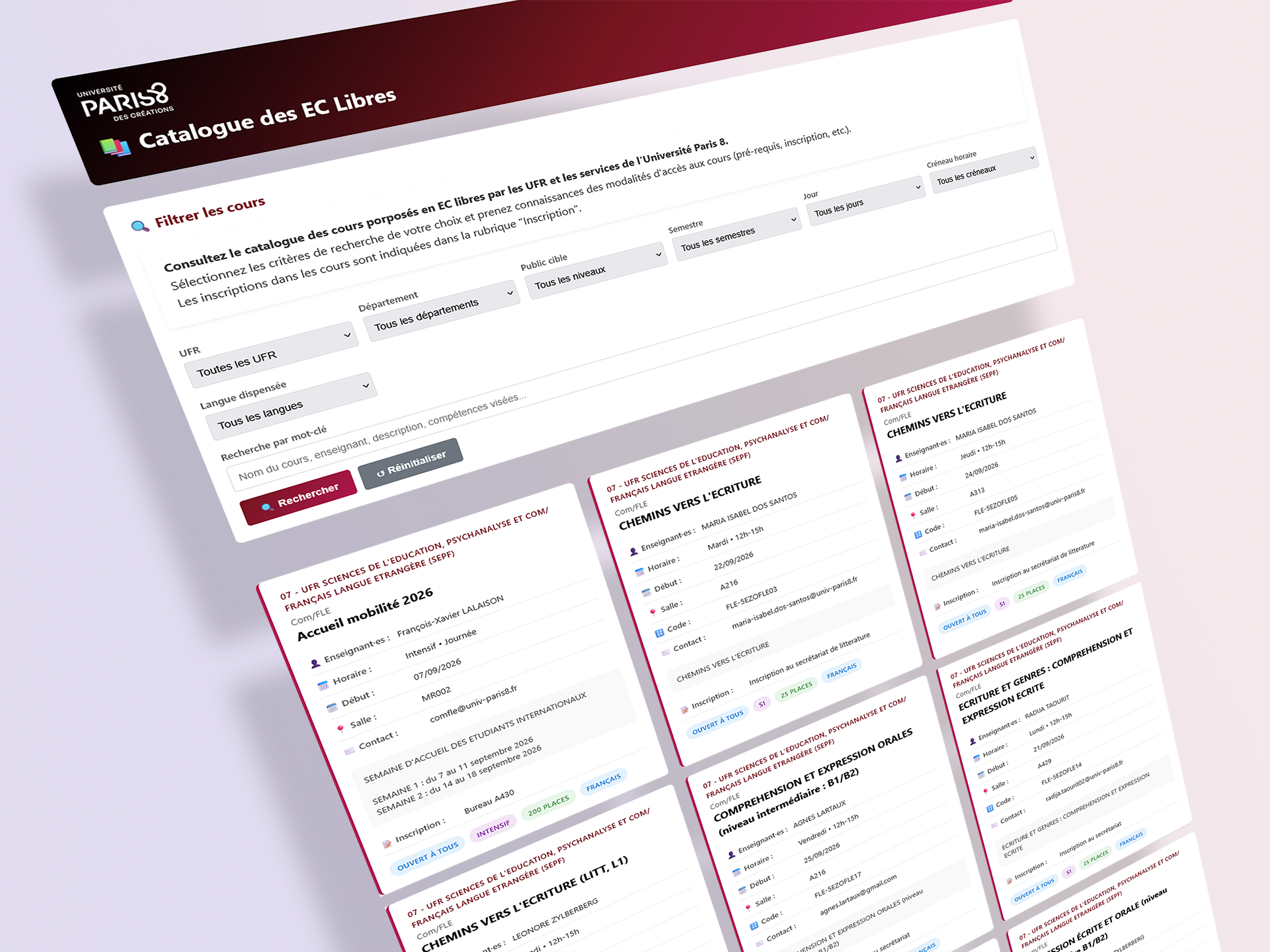 Application Web - catalogue des EC libres